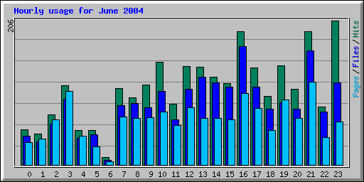 Hourly usage for June 2004